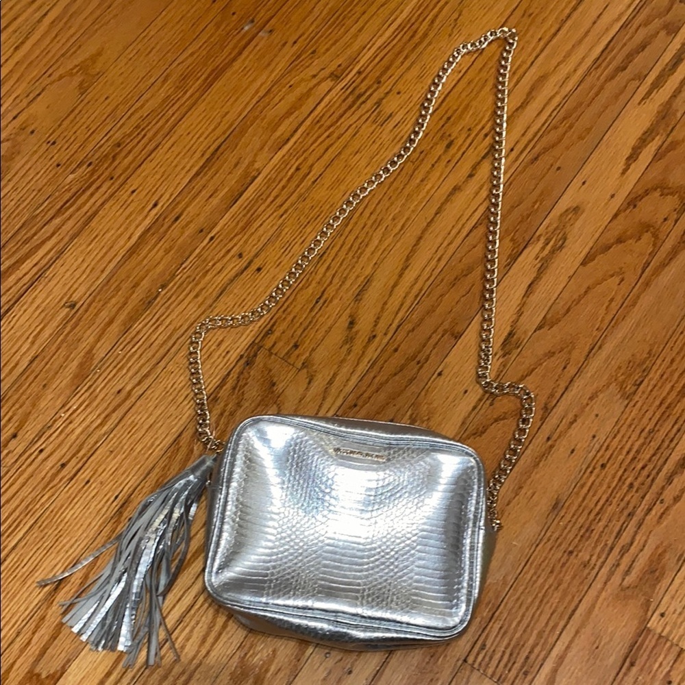 Silver Crossbody Bag with Tassel